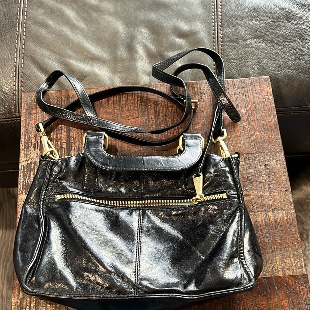 BLACK LEATHER HOBO PURSE